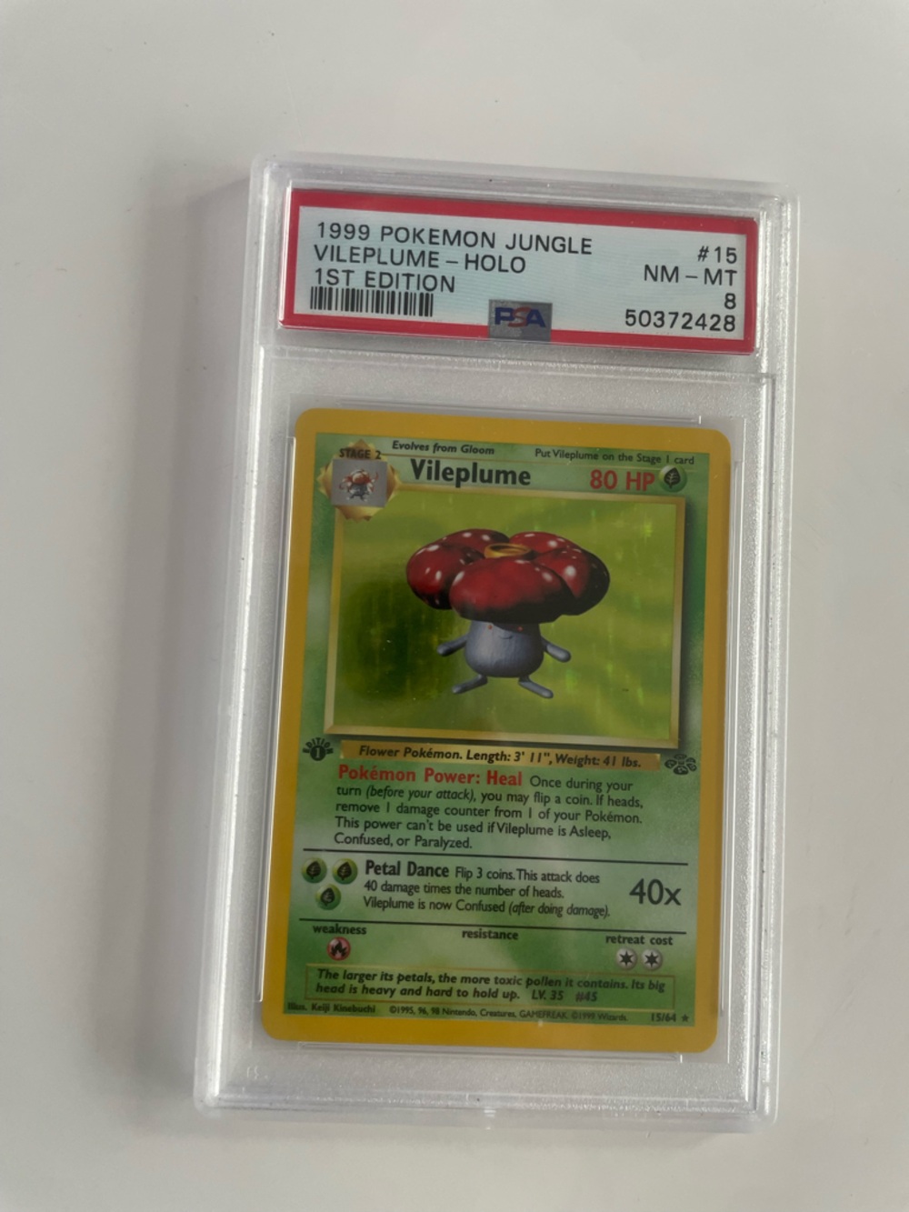 1999 Pokemon Jungle Vileplume Holo 1st Edition PSA 8- Grades Vintage Pokemon Car